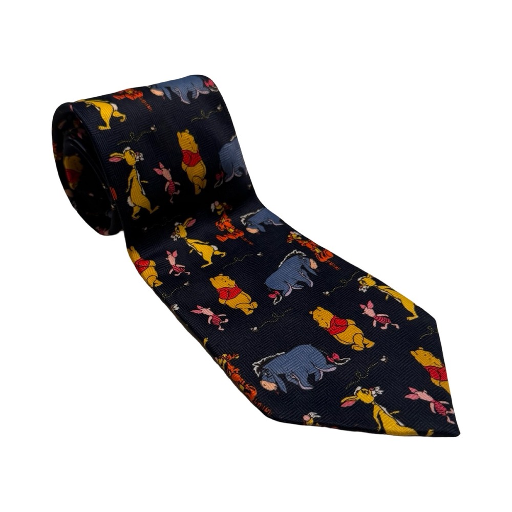 Vtg Disney Pooh Winnie the Pooh Eeyore Piglet Tigger Navy Blue Polyester Necktie